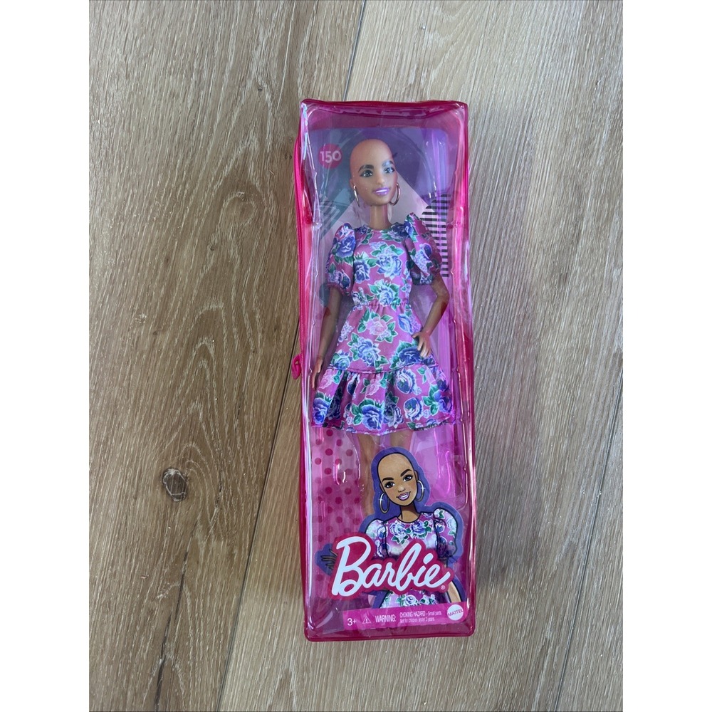 Barbie Fashionistas Doll 150 No Hair Wearing Pink‎ Floral Dress Bald Brand New